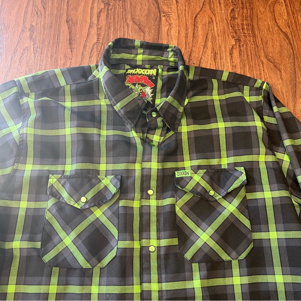 Dixxon Flannel Shifter Shirt Mens Green Black Plaid Button Up Long Sleeve 3XL - Picture 2 of 10